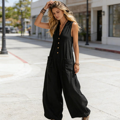 Women's Sleeveless V-Neck Wide-Leg Jumpsuit