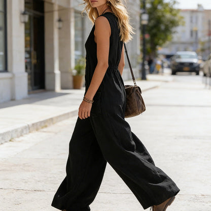 Women's Sleeveless V-Neck Wide-Leg Jumpsuit