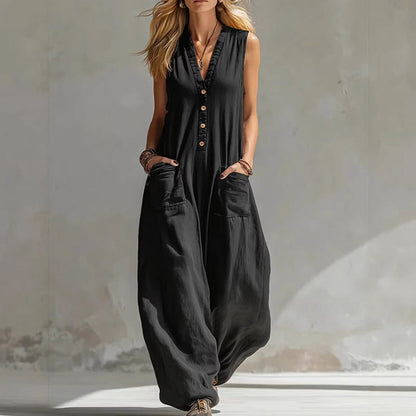 Women's Sleeveless V-Neck Wide-Leg Jumpsuit