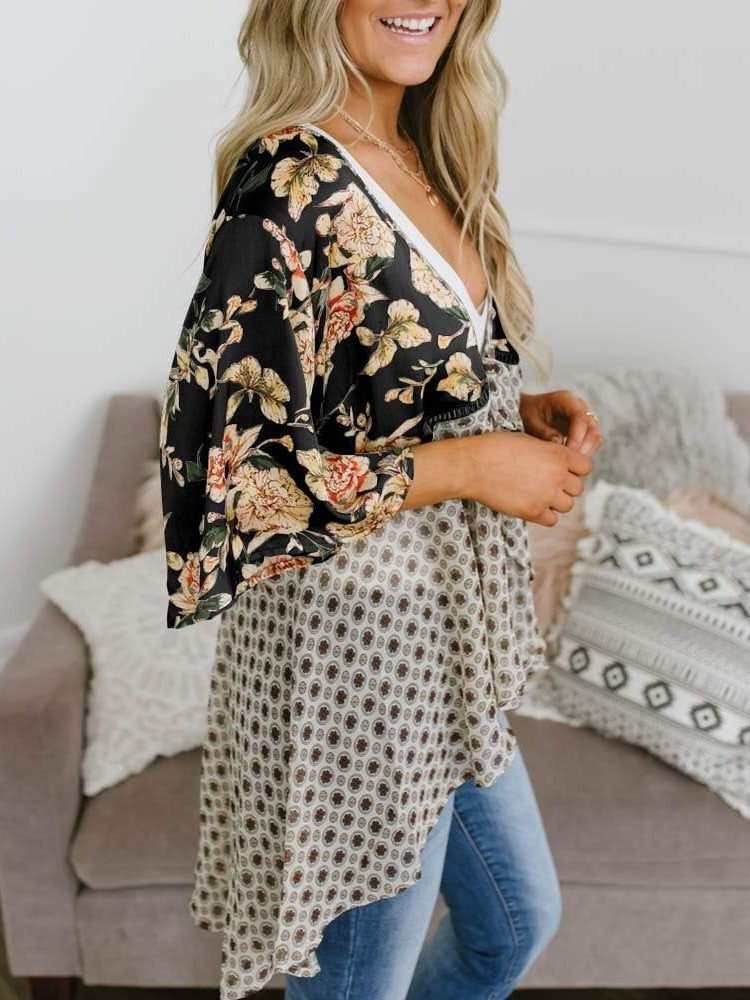 ✨Women's Floral Kimono Ruffle Sleeve Tie Cardigans Flowy Boho Loose Cover Ups
