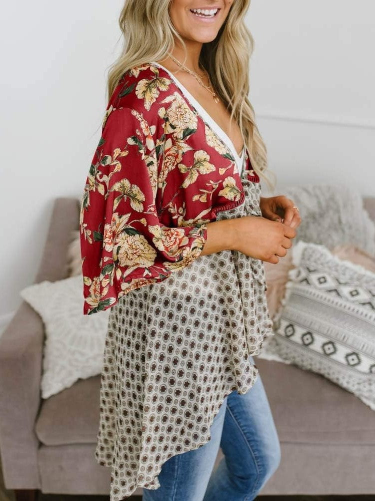 ✨Women's Floral Kimono Ruffle Sleeve Tie Cardigans Flowy Boho Loose Cover Ups