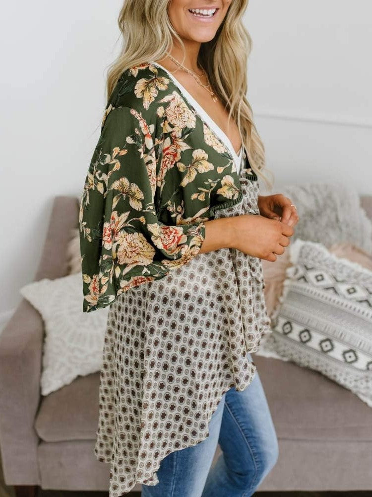 ✨Women's Floral Kimono Ruffle Sleeve Tie Cardigans Flowy Boho Loose Cover Ups