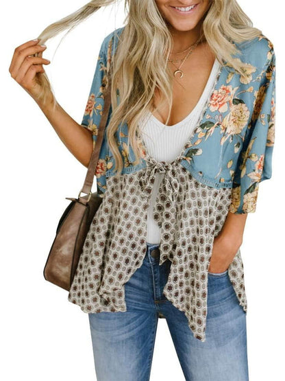 ✨Women's Floral Kimono Ruffle Sleeve Tie Cardigans Flowy Boho Loose Cover Ups