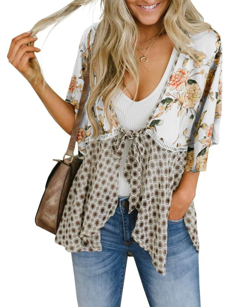 ✨Women's Floral Kimono Ruffle Sleeve Tie Cardigans Flowy Boho Loose Cover Ups