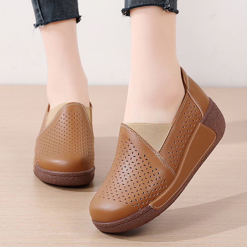 Breathable Perforated Slip-On Wedge Shoes