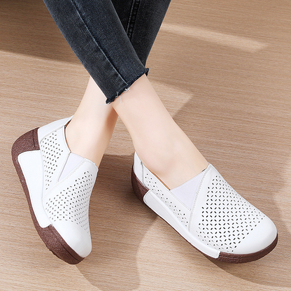 Breathable Perforated Slip-On Wedge Shoes