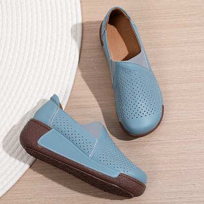 Breathable Perforated Slip-On Wedge Shoes