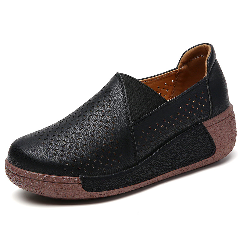 Breathable Perforated Slip-On Wedge Shoes