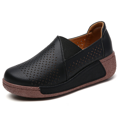 Breathable Perforated Slip-On Wedge Shoes