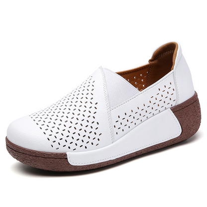 Breathable Perforated Slip-On Wedge Shoes