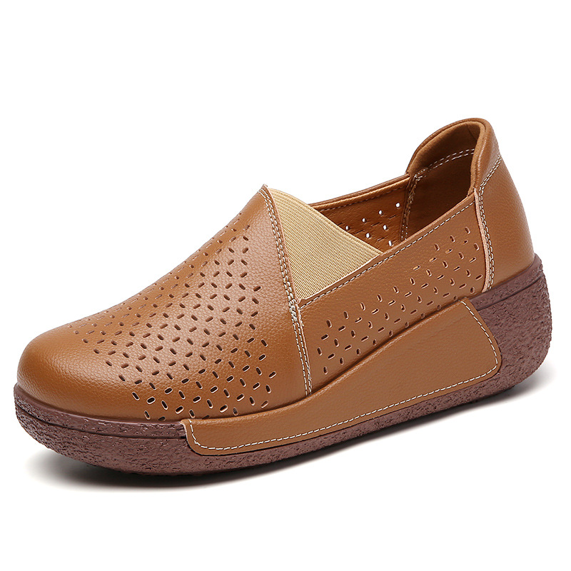 Breathable Perforated Slip-On Wedge Shoes