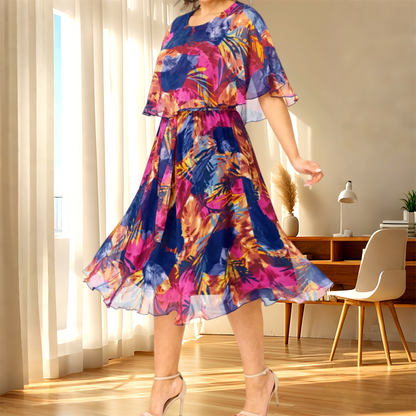 Women's Graceful Floral Printed Half-Sleeve Dress
