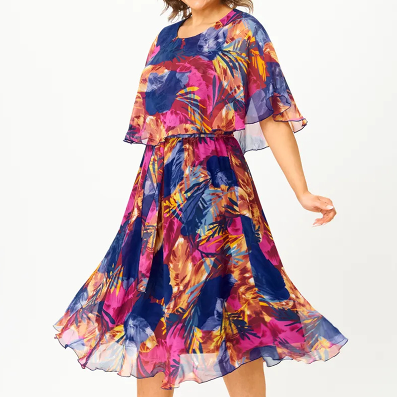 Women's Graceful Floral Printed Half-Sleeve Dress