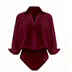 Women's Long Sleeve Button-Down Bodysuit Shirt