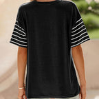 🔥Women's Casual Round Neck Striped Color Clash Short Sleeve Top