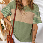 🔥Women's Casual Round Neck Striped Color Clash Short Sleeve Top