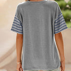 🔥Women's Casual Round Neck Striped Color Clash Short Sleeve Top