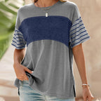 🔥Women's Casual Round Neck Striped Color Clash Short Sleeve Top