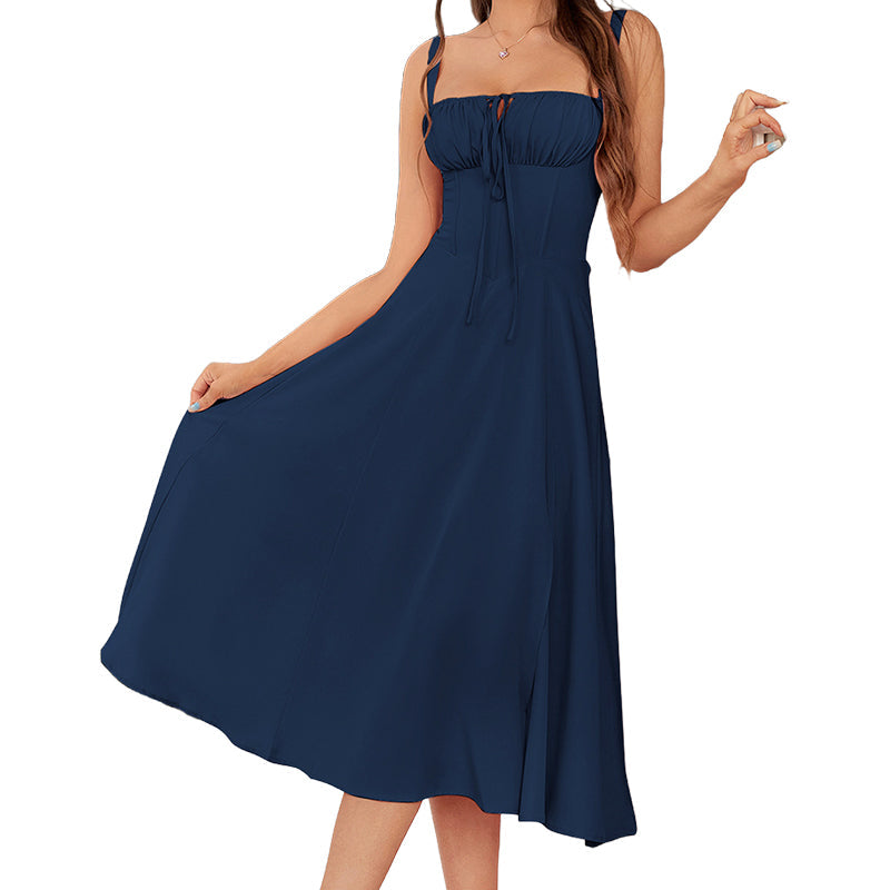 Women's Elegant Lace-Up Dress with Side Slit