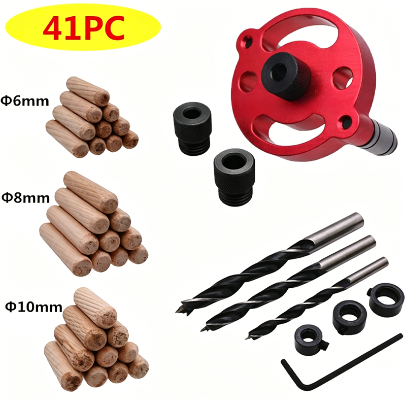 ⚙️ Self-Centering Dowel Jig Kit – Precision Woodworking, Adjustable Bushings & Durable Aluminum 🔨📏✨