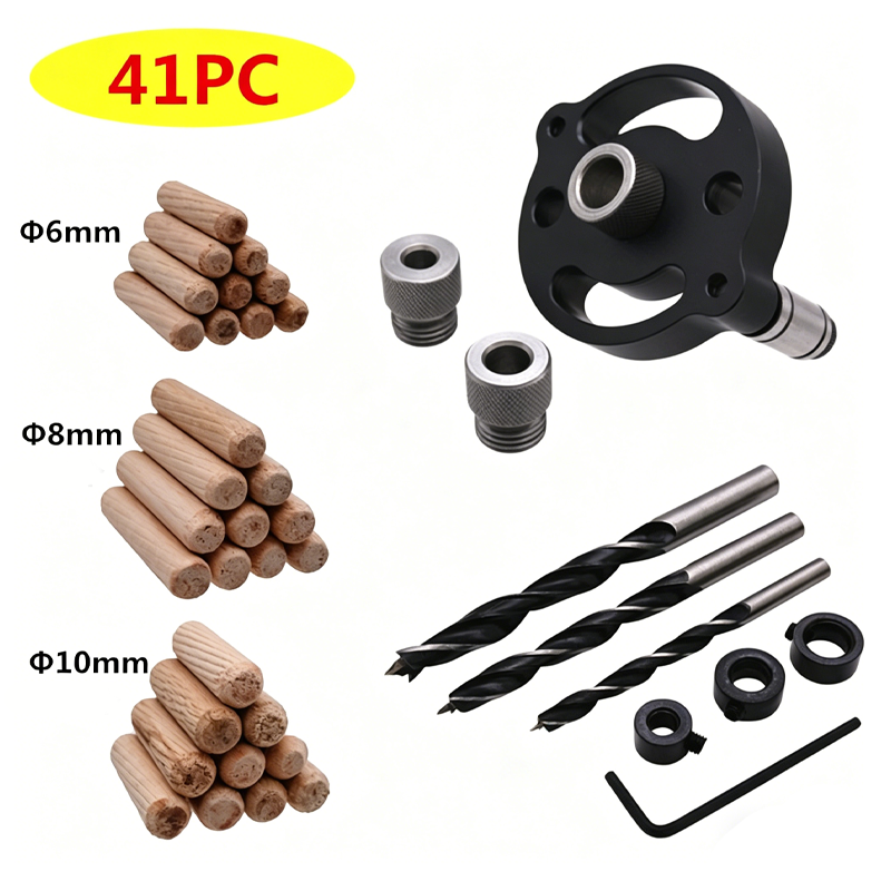 ⚙️ Self-Centering Dowel Jig Kit – Precision Woodworking, Adjustable Bushings & Durable Aluminum 🔨📏✨