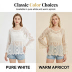 👒 🌊 Women's Vintage-Inspired Lace Cover-Up Blouse – Flare Sleeves, Bohemian Beachwear 🌸