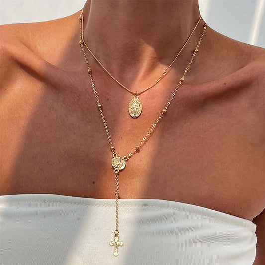 🌸Layered Gold Cross Necklaces for Women