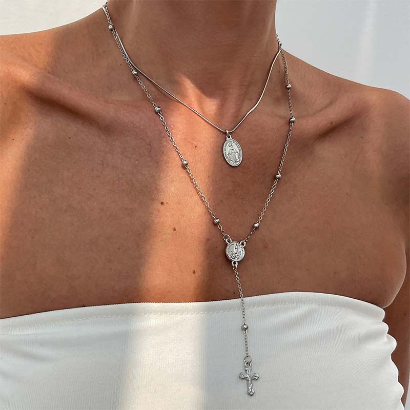 🌸Layered Gold Cross Necklaces for Women