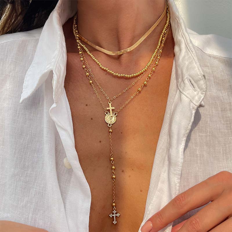 🌸Layered Gold Cross Necklaces for Women