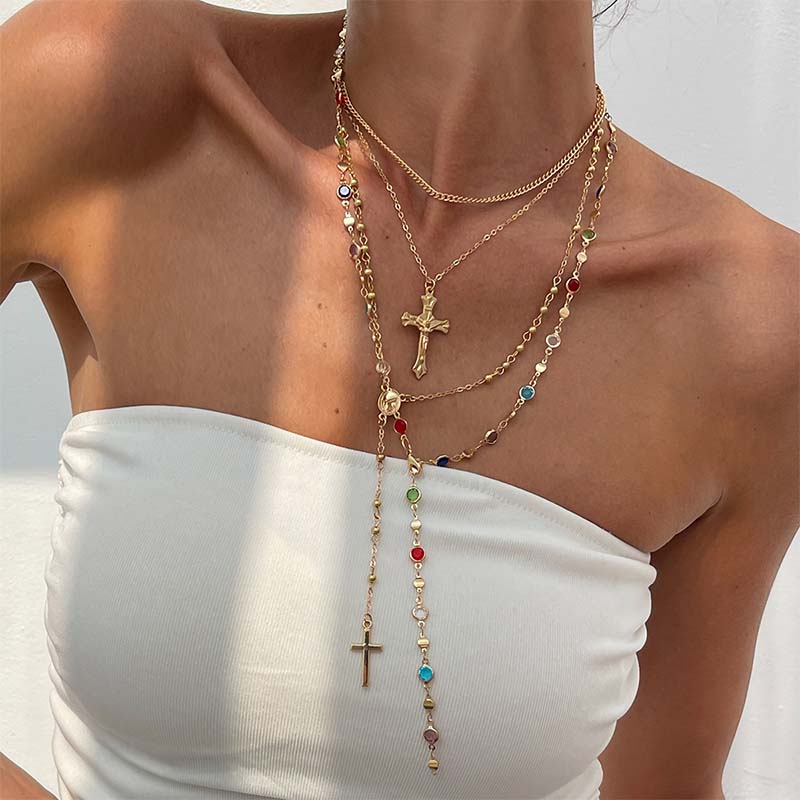 🌸Layered Gold Cross Necklaces for Women