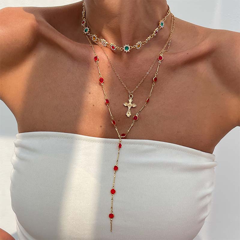 🌸Layered Gold Cross Necklaces for Women