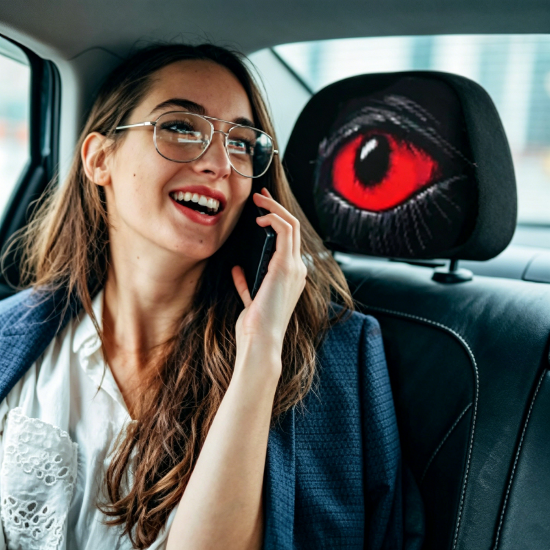 Spooky Red Eye Car Headrest Cover