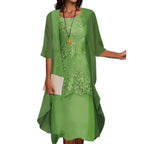 Women's Knee-Length Formal Dress and Cardigan Set