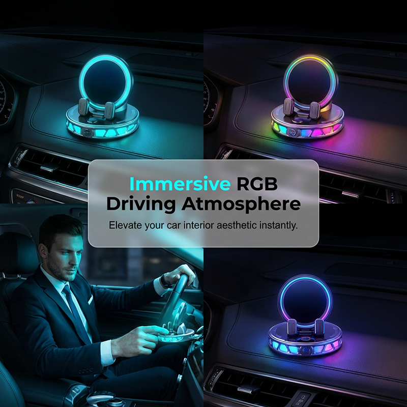 📱 RGB Car Phone Mount ✅ Auto-Clamping & Wireless Charging | Safe One-Hand Driving 🚗