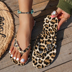 Leopard Print Flip-Flops with Heart Charm