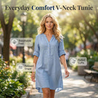 Women's Casual V-Neck Button Down Tunic Dress