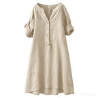 Women's Casual V-Neck Button Down Tunic Dress