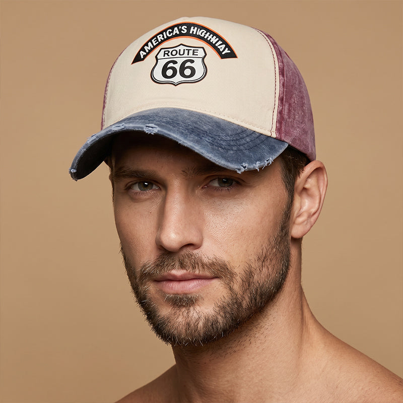 🏍️ Vintage Route 66 Baseball Cap – Distressed Style, Adjustable Fit.