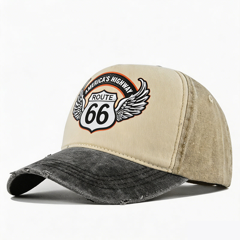 🏍️ Vintage Route 66 Baseball Cap – Distressed Style, Adjustable Fit.