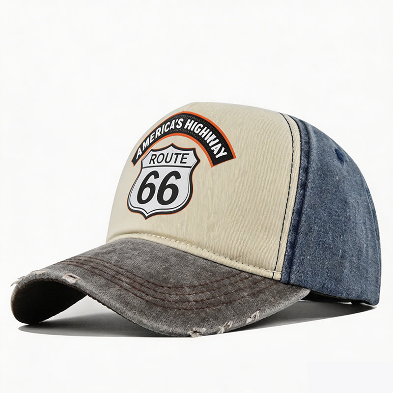 🏍️ Vintage Route 66 Baseball Cap – Distressed Style, Adjustable Fit.