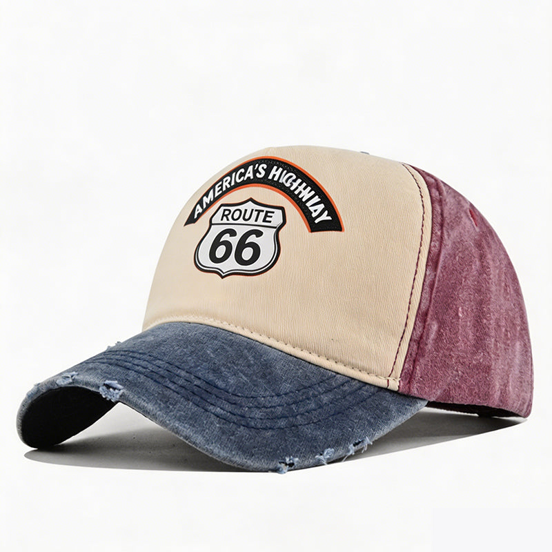 🏍️ Vintage Route 66 Baseball Cap – Distressed Style, Adjustable Fit.