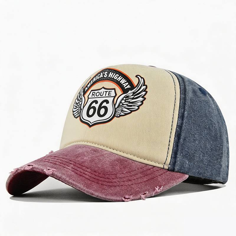 🏍️ Vintage Route 66 Baseball Cap – Distressed Style, Adjustable Fit.