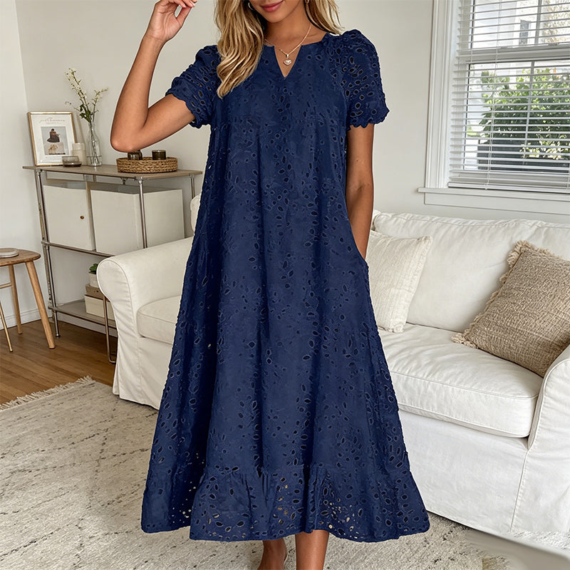 Women's Elegant V-Neck Short Sleeve Dress