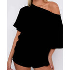 Women's Solid Color Relaxed Fit Top and Shorts Outfit