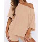 Women's Solid Color Relaxed Fit Top and Shorts Outfit