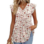 Women's Summer V-Neck Ruffle Sleeve Floral Peplum Top