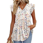 Women's Summer V-Neck Ruffle Sleeve Floral Peplum Top
