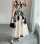 Women's Floral Print V-Neck Twisted Waist Maxi Dress