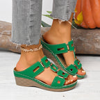 Women's Retro Hollow Wedge Slide Sandals