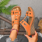 Women's Retro Hollow Wedge Slide Sandals